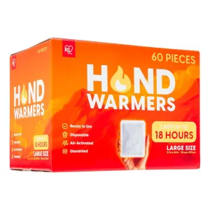IRIS USA Hand Warmers – Large, 60 Individual Warmers, Up to 18 Hours Long-Lasting for Warm Hot Hands, On The Go, TSA-Approved, Disposable, Lasts 4 Years, For Hot Hands Handwarmers, Camping Skiing