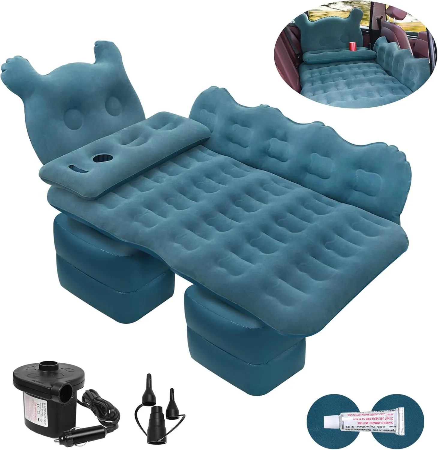 ISWEES Car Bed SUV Air Mattress, Car Air Mattress with Electric Pump, 2 Inflatable Pillows and 2 Footrests for Back Seat, Side Seat,Trunk Sleeping, Thickened Camping Bed - Black