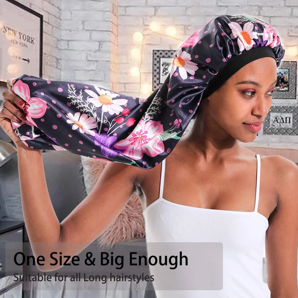 JarseHera Double-Layer Silk Bonnet Extra Long Satin Sleep Cap for Long Hair