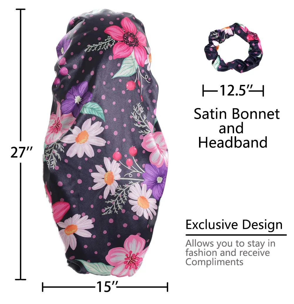 JarseHera Double-Layer Silk Bonnet Extra Long Satin Sleep Cap for Long Hair