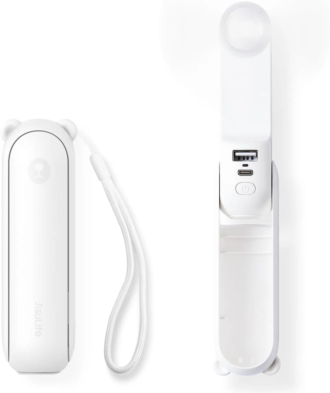JISULIFE Handheld Mini Fan, 3 IN 1 USB Rechargeable Portable Fan [12-19 Working Hours] with Power Bank, Flashlight, Pocket Design for Travel/Summer/Concerts/Lash, Gifts for Women (White)