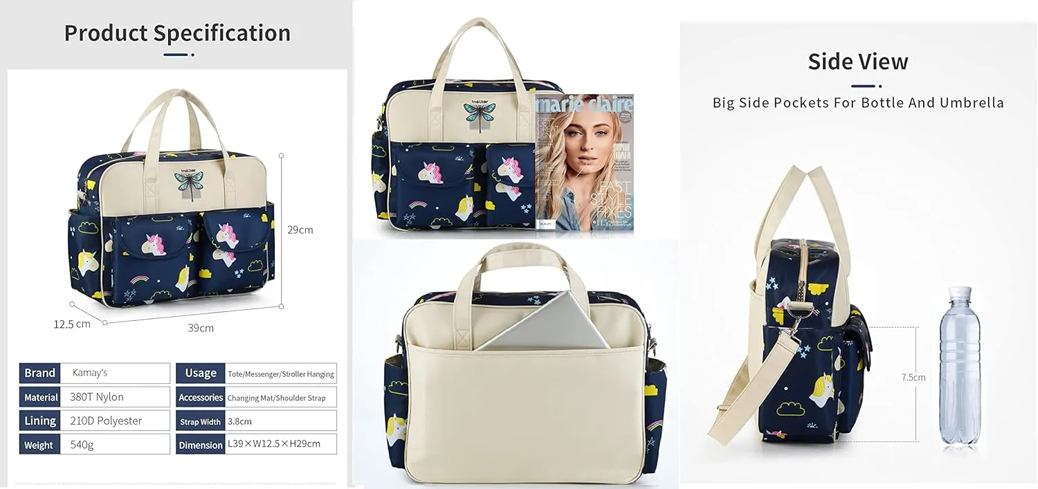 Kamay's Mummy Shoulder Bag Diaper Bag Chic Nappy Changing Bag Tote/Messenger Style Large with Changing Mat, Adjustable Straps