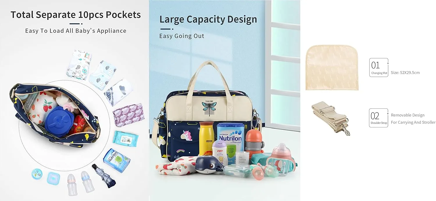 Kamay's Mummy Shoulder Bag Diaper Bag Chic Nappy Changing Bag Tote/Messenger Style Large with Changing Mat, Adjustable Straps