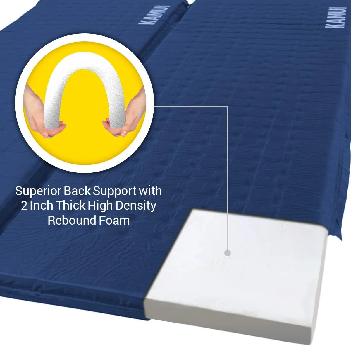 KAMUI Self Inflating Sleeping Pad - 2 Inch Thick Camping Pad Connectable with Multiple Camping Mats Designed for Tent, Couple, and Family Camping