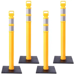 Kanayu 49 Inch Traffic Delineator Posts with 15lbs Rubber Base PE Delineator Post Portable Parking Pole Traffic Cone Barrier with Removable Base, Reflective Band(4 Packs,Yellow)
