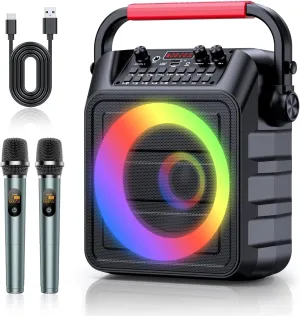 Karaoke Machine,Karaoke Machine for Adults & Kids,Karaoke Speaker with 2 Wireless Microphones,Portable Bluetooth Karaoke Speaker Supports TWS/REC/AUX/USB/TF for Party