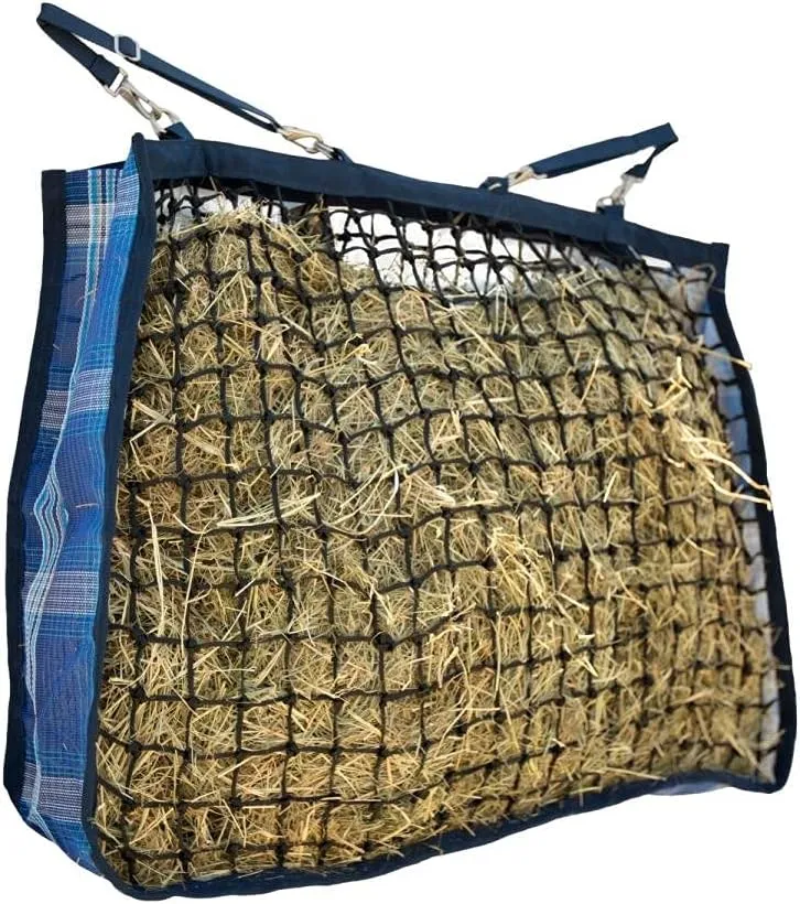 Kensington Slow Feed Hay Bag with Extra-Durable Nylon Straps Designed for Better Digestion, Colic-Free Feeding, 4 Flake, Navy Plaid