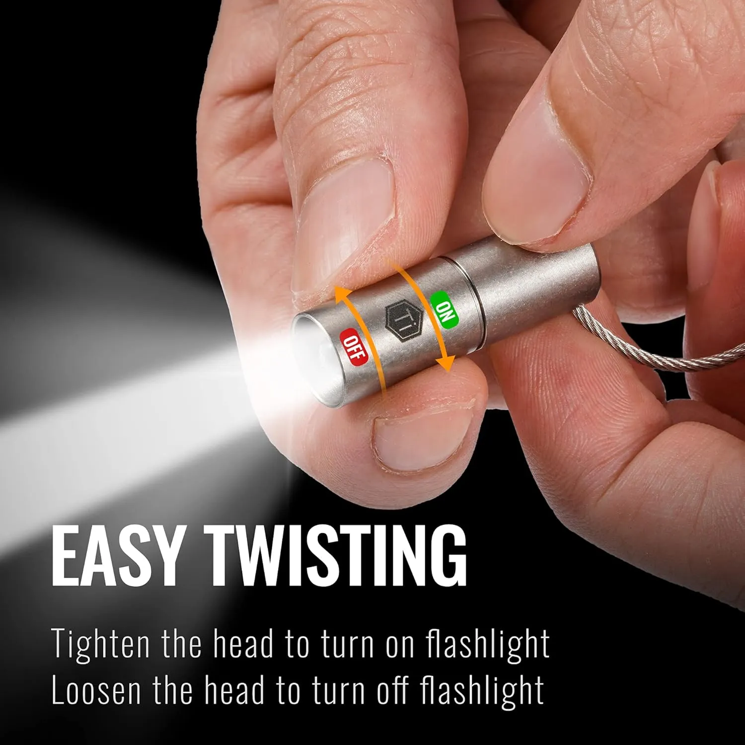 KeyUnity KF00 Titanium Mini Keychain LED Flashlight, 15 Lumens Waterproof Electric Torch Light Handheld Size Single Mode for Camping, Hiking, Climbing, Fishing, Backpacking (KF00 Sandblasted)