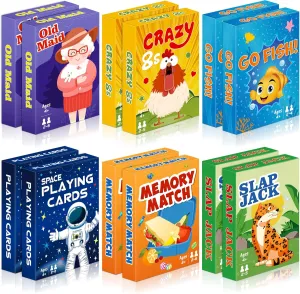 Kids Card Games,12 Decks,Go Fish, Old Maid, Crazy Eights, Memory Match, Slap Jack, Space Playing Cards, Family Game Night Classic Table Games, Stocking Stuffers for Kids Toddlers