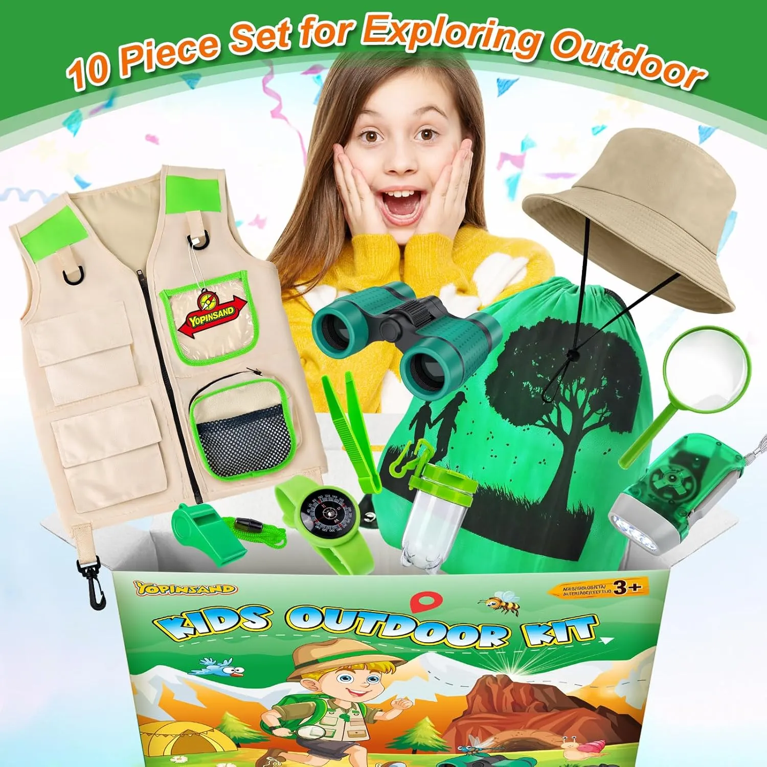 Kids Explorer Kit & Bug Catcher Kit, Kids Camping Gear, Outdoor Exploration Set with Vest & Hat, Backpack, Ideal Outdoor Camping Adventure Toys for Boys Girls