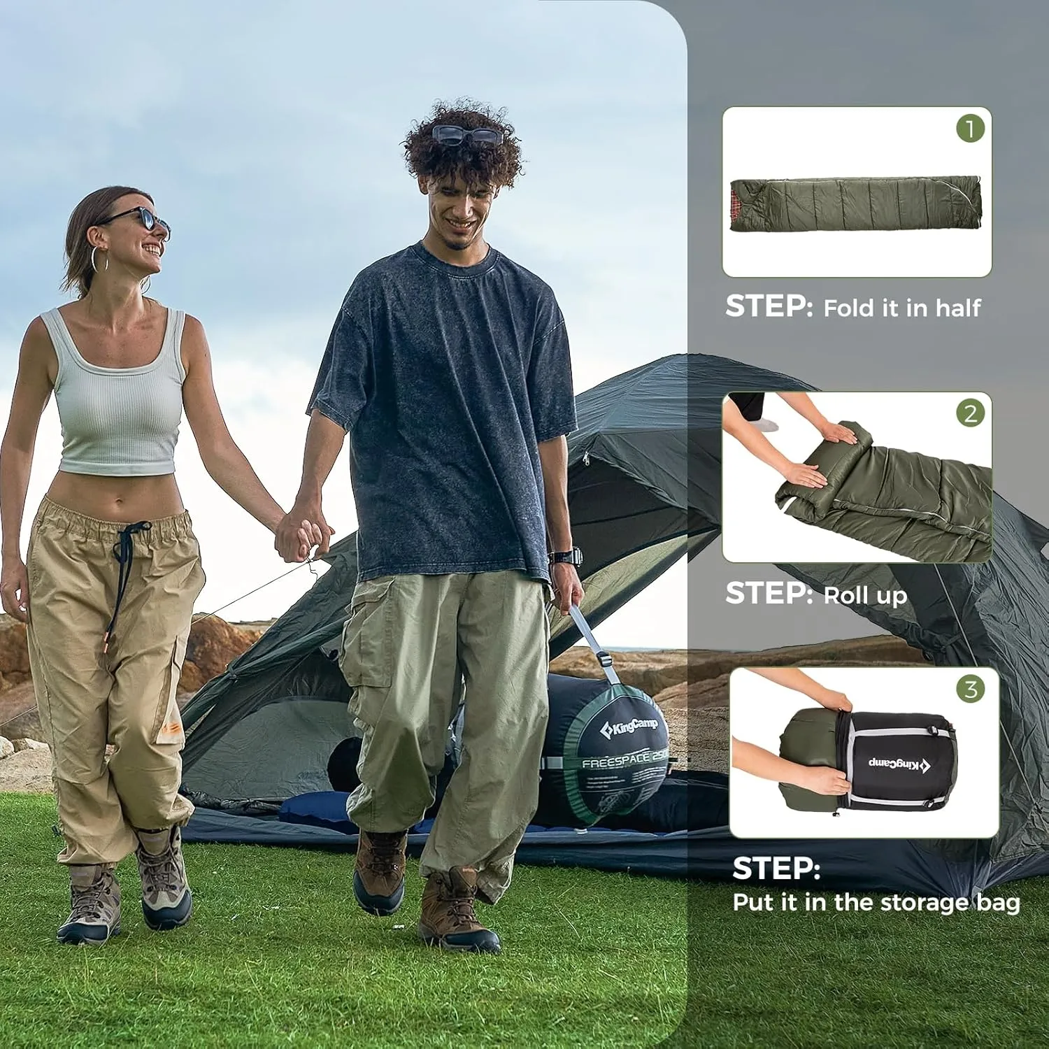 KingCamp Double Sleeping Bag for Adults, Queen Size 2 Person XXL Flannel Sleeping Bag, Waterproof Lightweight Flannel Quilt with 2 Pillows, Perfect for Couples Family Camping Hiking