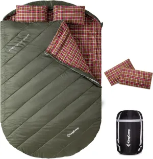 KingCamp Double Sleeping Bag for Adults, Queen Size 2 Person XXL Flannel Sleeping Bag, Waterproof Lightweight Flannel Quilt with 2 Pillows, Perfect for Couples Family Camping Hiking