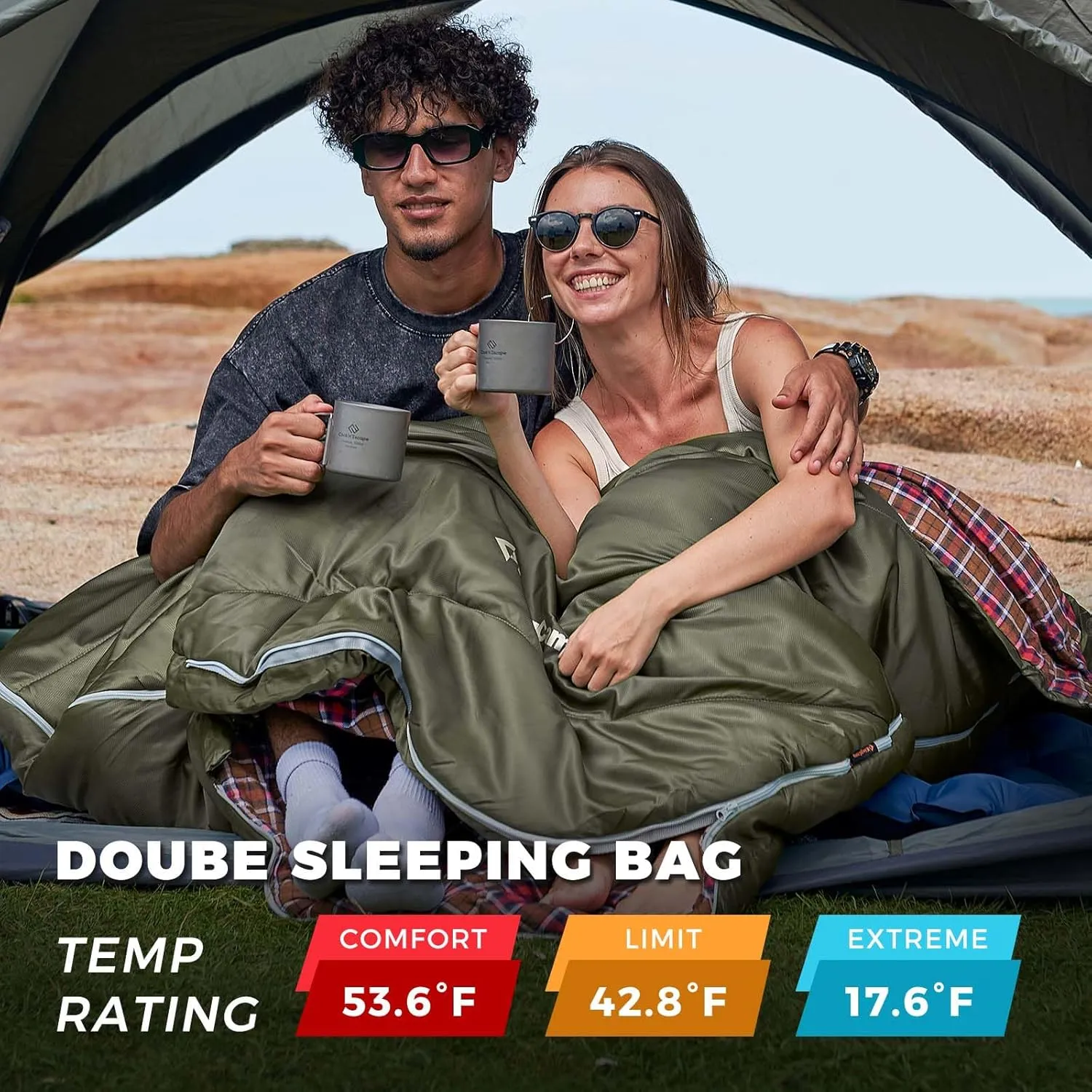 KingCamp Double Sleeping Bag for Adults, Queen Size 2 Person XXL Flannel Sleeping Bag, Waterproof Lightweight Flannel Quilt with 2 Pillows, Perfect for Couples Family Camping Hiking