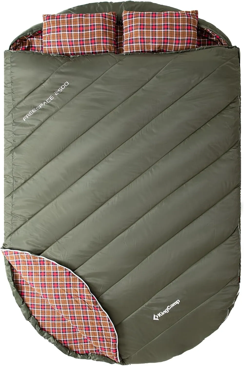 KingCamp Double Sleeping Bag for Adults, Queen Size 2 Person XXL Flannel Sleeping Bag, Waterproof Lightweight Flannel Quilt with 2 Pillows, Perfect for Couples Family Camping Hiking