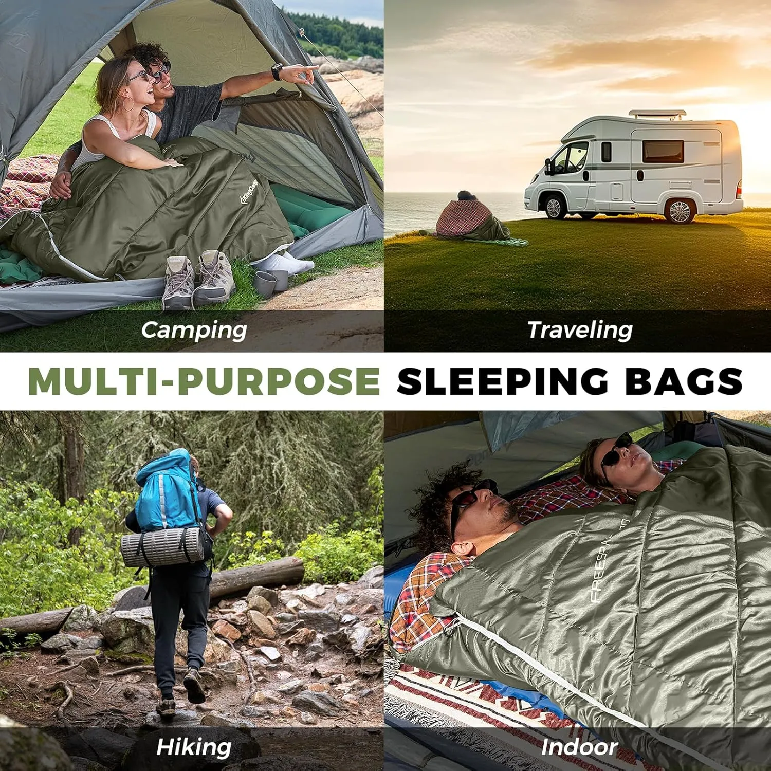 KingCamp Double Sleeping Bag for Adults, Queen Size 2 Person XXL Flannel Sleeping Bag, Waterproof Lightweight Flannel Quilt with 2 Pillows, Perfect for Couples Family Camping Hiking