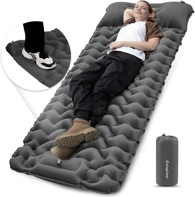 KingCamp Sleeping Pads for Camping, Self Inflating Camping Mattress with Built-in Foot Pump, Connectable Durable Inflatable Sleeping Mat with Pillow, Compact Camping Air Mattress for Camping Hiking