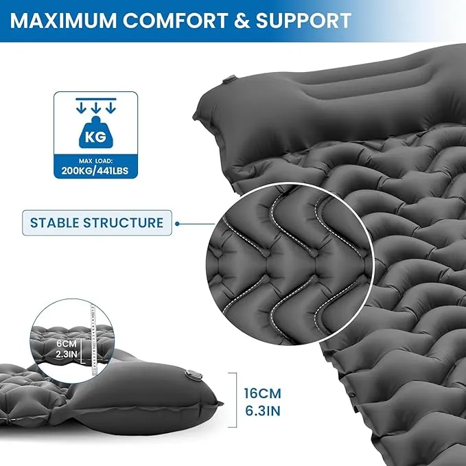 KingCamp Sleeping Pads for Camping, Self Inflating Camping Mattress with Built-in Foot Pump, Connectable Durable Inflatable Sleeping Mat with Pillow, Compact Camping Air Mattress for Camping Hiking