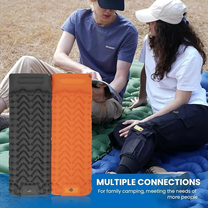 KingCamp Sleeping Pads for Camping, Self Inflating Camping Mattress with Built-in Foot Pump, Connectable Durable Inflatable Sleeping Mat with Pillow, Compact Camping Air Mattress for Camping Hiking