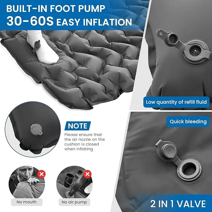 KingCamp Sleeping Pads for Camping, Self Inflating Camping Mattress with Built-in Foot Pump, Connectable Durable Inflatable Sleeping Mat with Pillow, Compact Camping Air Mattress for Camping Hiking