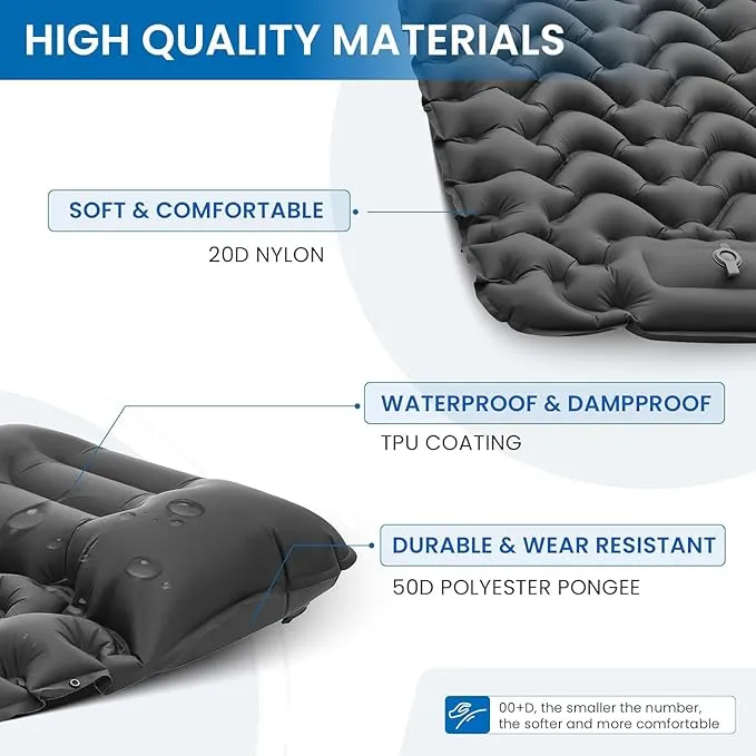 KingCamp Sleeping Pads for Camping, Self Inflating Camping Mattress with Built-in Foot Pump, Connectable Durable Inflatable Sleeping Mat with Pillow, Compact Camping Air Mattress for Camping Hiking