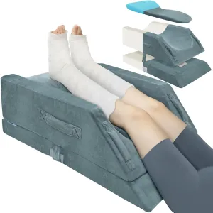 KingPavonini 4 Height-Adjustable Leg Elevation Pillows for After Surgery with Ergonomic Curve, Memory Foam Leg Support Pillow for Legs, Back Pain Relief, Wedge Pillow for Sleeping, Rest (Double Leg)