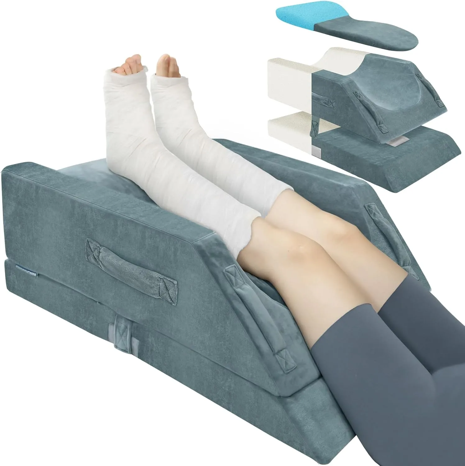 KingPavonini 4 Height-Adjustable Leg Elevation Pillows for After Surgery with Ergonomic Curve, Memory Foam Leg Support Pillow for Legs, Back Pain Relief, Wedge Pillow for Sleeping, Rest (Double Leg)