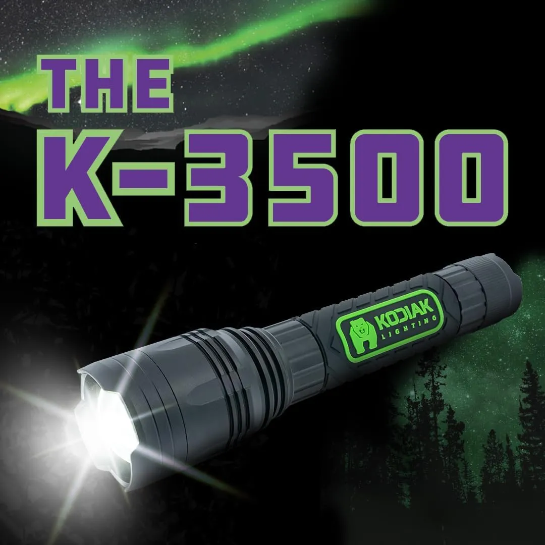 KODIAK Tactical Flashlight, 3500 Lumen Compact LED Flashlight with Rubber Coated Grip, High Power Work Light for Camping, Hiking, Outdoors – 2 Light Modes, Durable & Gift-Ready