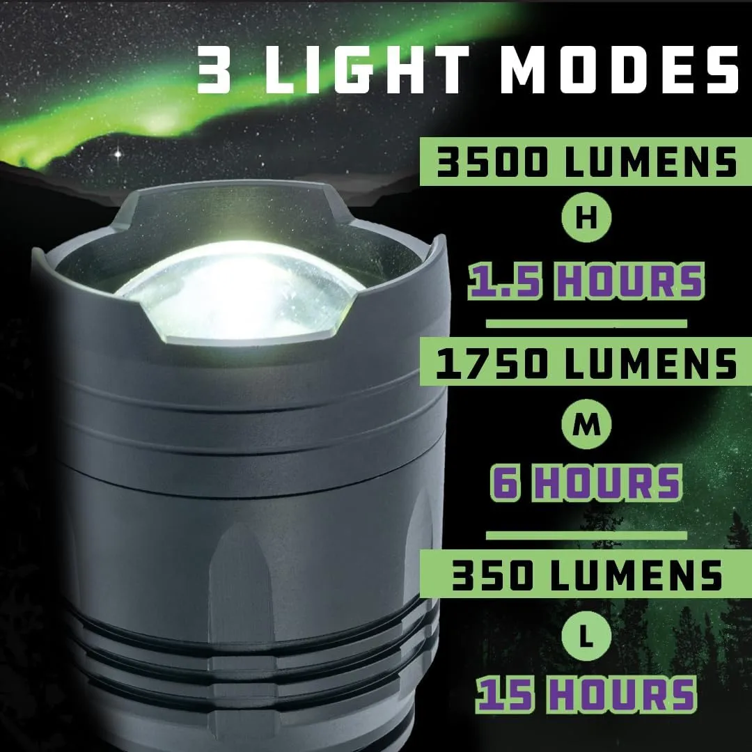 KODIAK Tactical Flashlight, 3500 Lumen Compact LED Flashlight with Rubber Coated Grip, High Power Work Light for Camping, Hiking, Outdoors – 2 Light Modes, Durable & Gift-Ready
