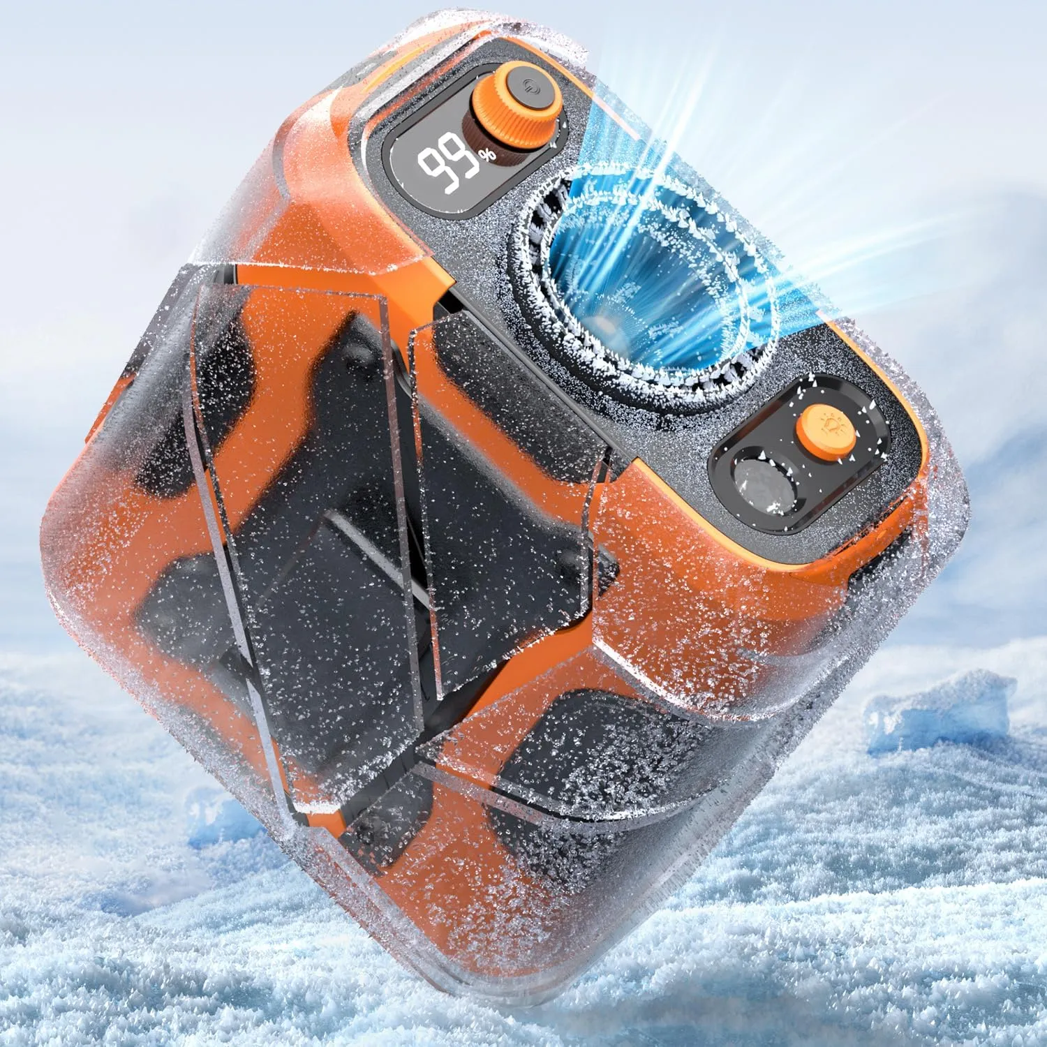 Koonie Portable Waist Clip Fan, Wearable Belt Personal Fan with 100 Levels Speeds, 13500RPM Strong Airflow, Rechargeable Battery Supports 24H Use Time, Cool Clip Under Shirt for Outdoor Jobsite,Orange