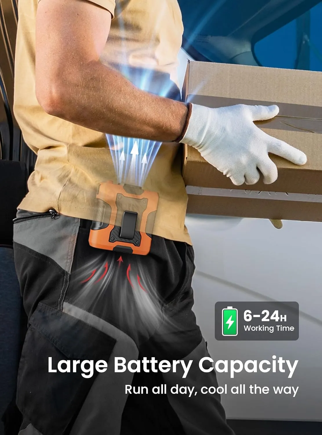 Koonie Portable Waist Clip Fan, Wearable Belt Personal Fan with 100 Levels Speeds, 13500RPM Strong Airflow, Rechargeable Battery Supports 24H Use Time, Cool Clip Under Shirt for Outdoor Jobsite,Orange