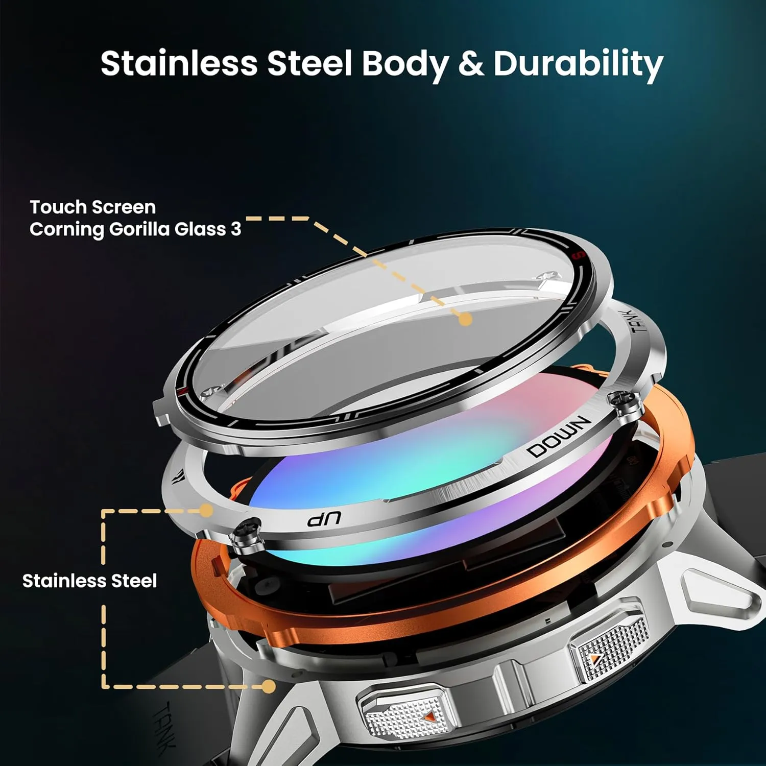 KOSPET Tank T3 Ultra 2 Smart Watch GPS for Men, 5ATM Waterproof, Pressure&Altitude&Compass, Extra-Large Battery, Full Metal Body Rugged Military Smartwatch Bluetooth Calling-1.43” AMOLED Display