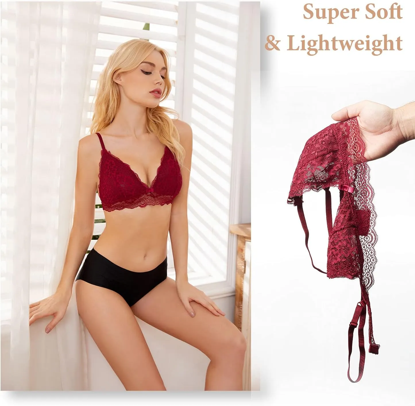 Lace Bralettes for Women No Underwire Sexy Triangle See Thru V Neck Unpadded Bra