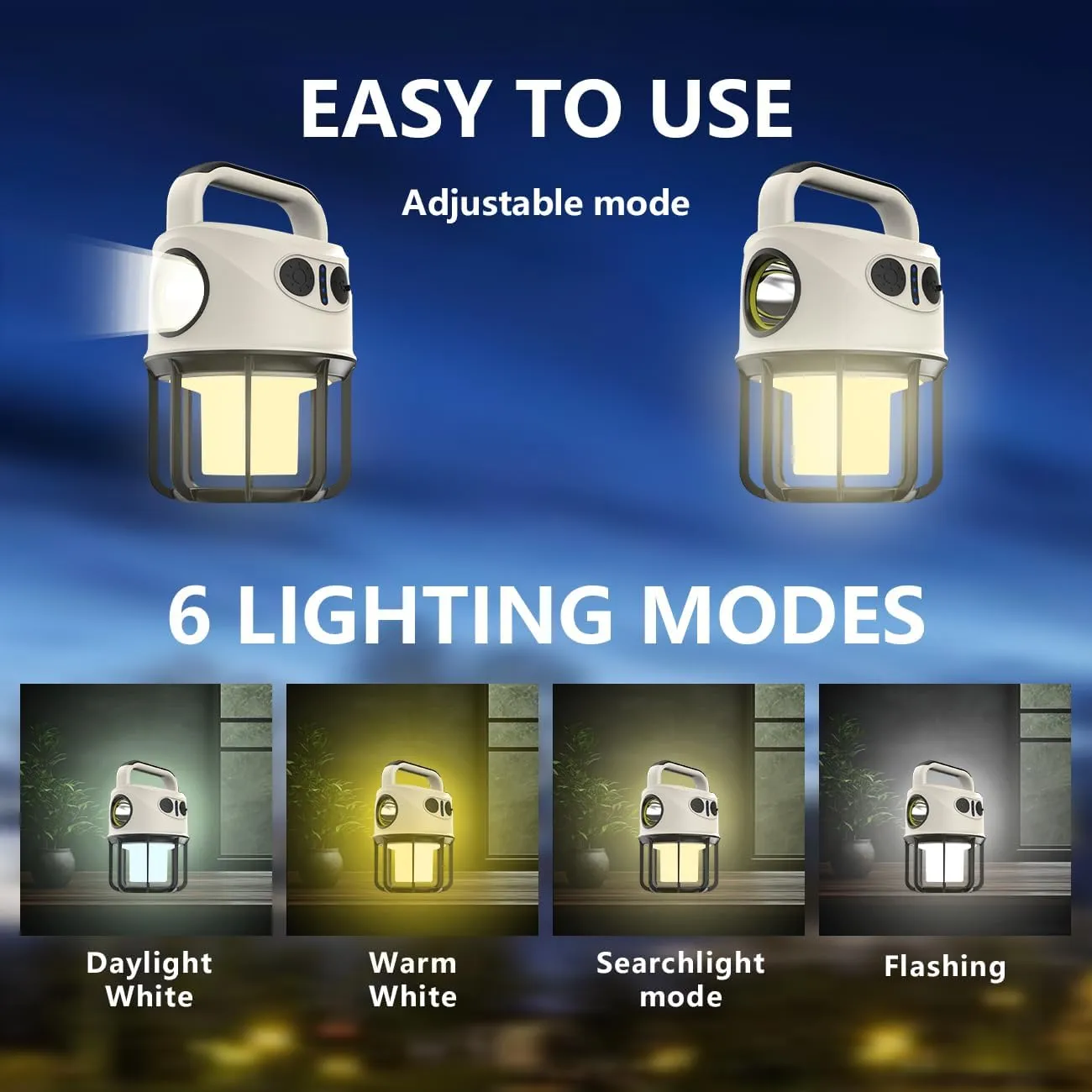 LED Camping Lantern Rechargeable, Portable LED Battery Powered Camping Light, Waterproof Tent Light with 6 Light Modes, 2400mAh Power Bank Lantern Flashlight for Hiking, Hurricane Emergency