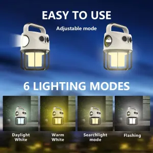 LED Camping Lantern Rechargeable, Portable LED Battery Powered Camping Light, Waterproof Tent Light with 6 Light Modes, 2400mAh Power Bank Lantern Flashlight for Hiking, Hurricane Emergency