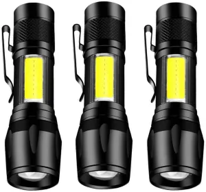 LED Flashlight 3 Lighting Modes USB Rechargeable Flashlight Pocket Emergency Flashlight Waterproof Torch for Lighting