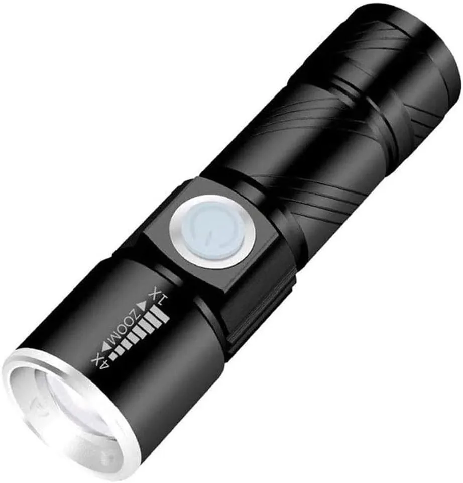LED Flashlight, USB Rechargeable Pocket-Sized Torch IPX5 Water-Resistant Zoomable 3 Light Modes for Biking Hiking