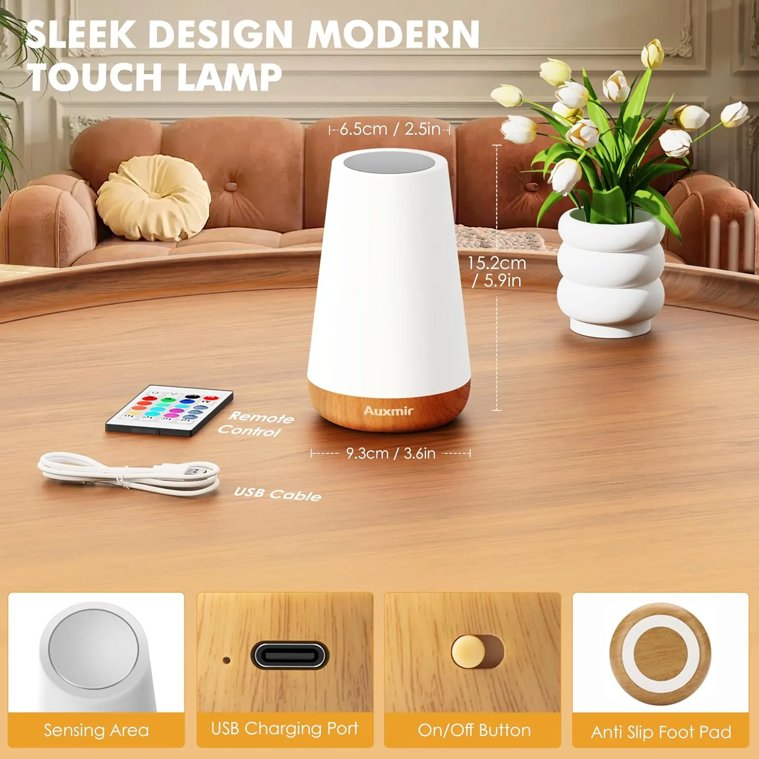 LED Night Light Bedside Lamp Touch and Remote Control Dimmable Tabletop 13 RGB Colors Changing 5 Brightness Adjustable Rechargeable Portable Lamp for Baby Kids Nursery Bedroom Bathroom Outdoor Camping