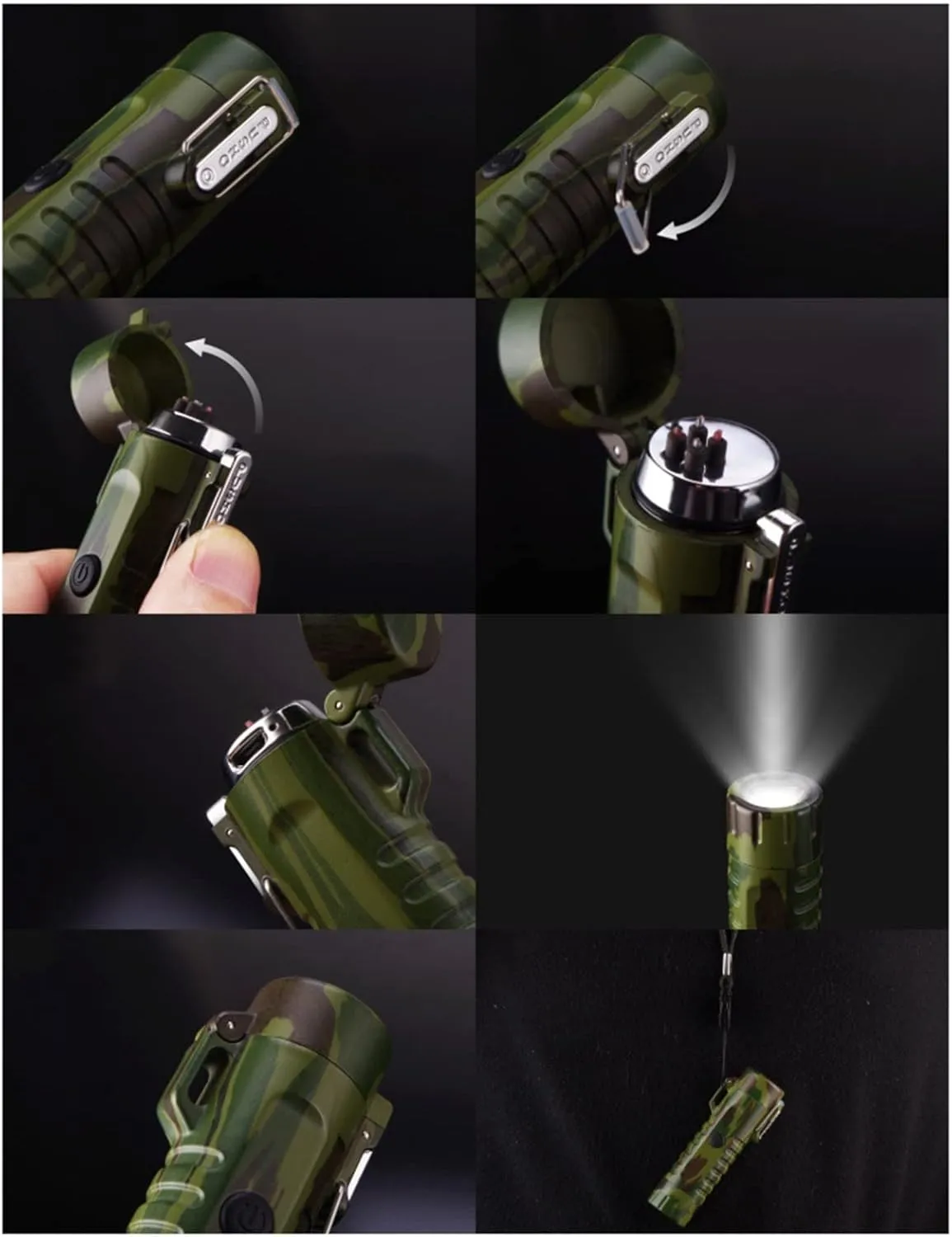 Lighter Plasma Arc Led Flashlight Lanyard USB Charging Water Proof Windproof for Outdoor Camping Survive(B)