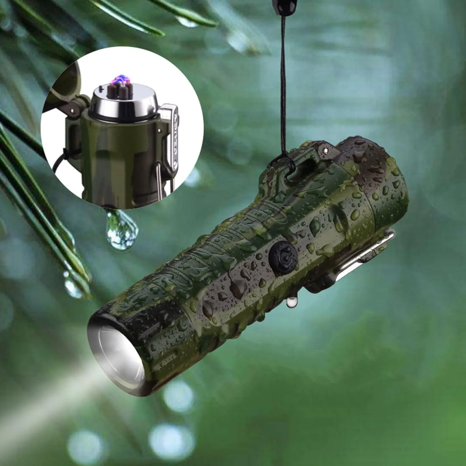 Lighter Plasma Arc Led Flashlight Lanyard USB Charging Water Proof Windproof for Outdoor Camping Survive(B)