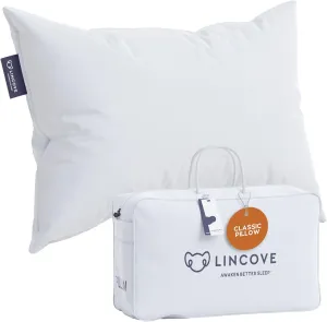 Lincove Down and Feather Luxury Hotel Collection Bed Pillows for Sleeping Made in The USA - 100% Cotton Shell, 600 Thread Count - Soft Hypoallergenic (Full Size, Pack of 1)