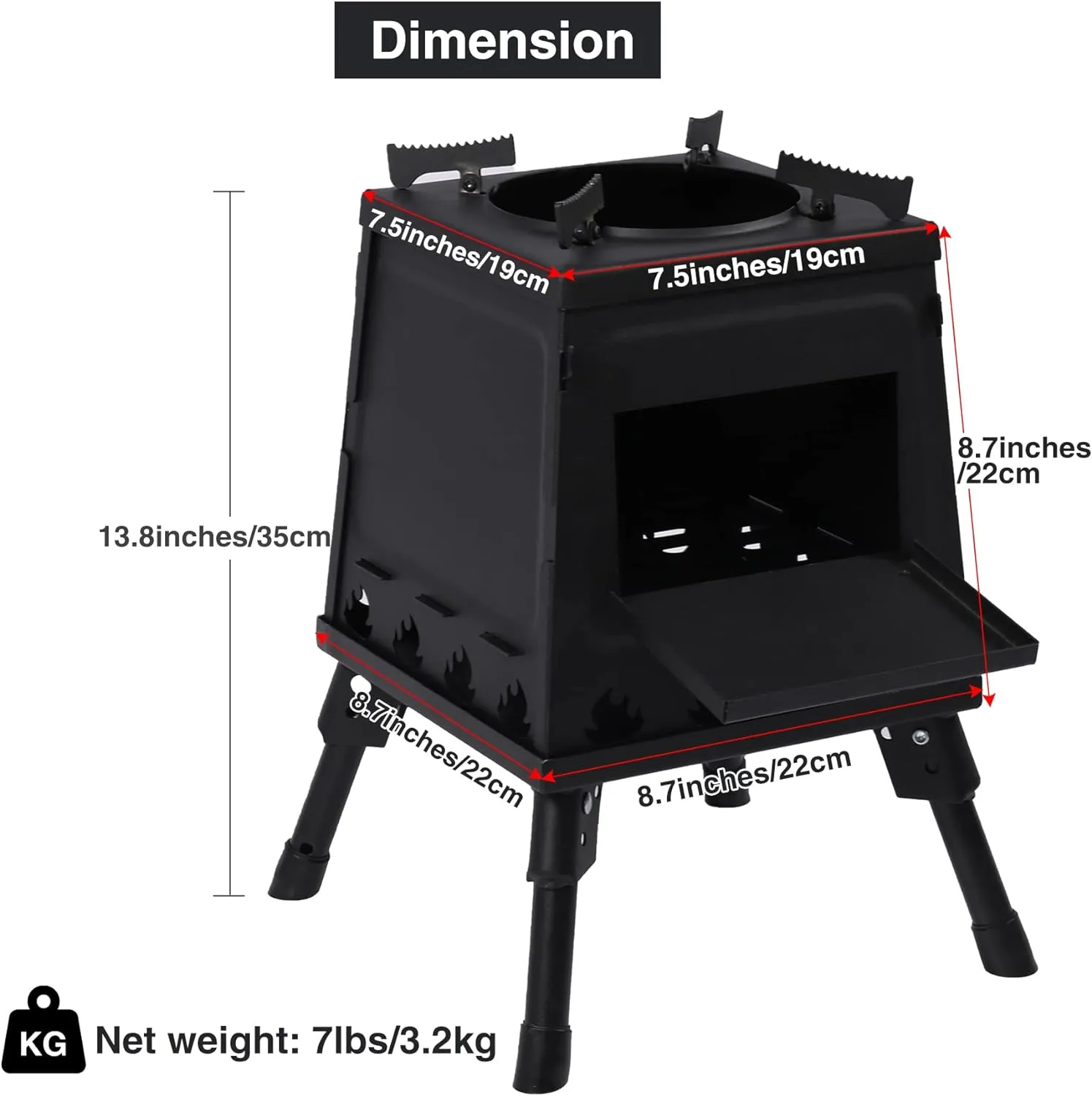 Lineslife Wood Burning Camp Stove, Portable Cast Iron Camping Wood Stove, Black Woodstove with Carrying Case for Backpacking Outdoor Cooking