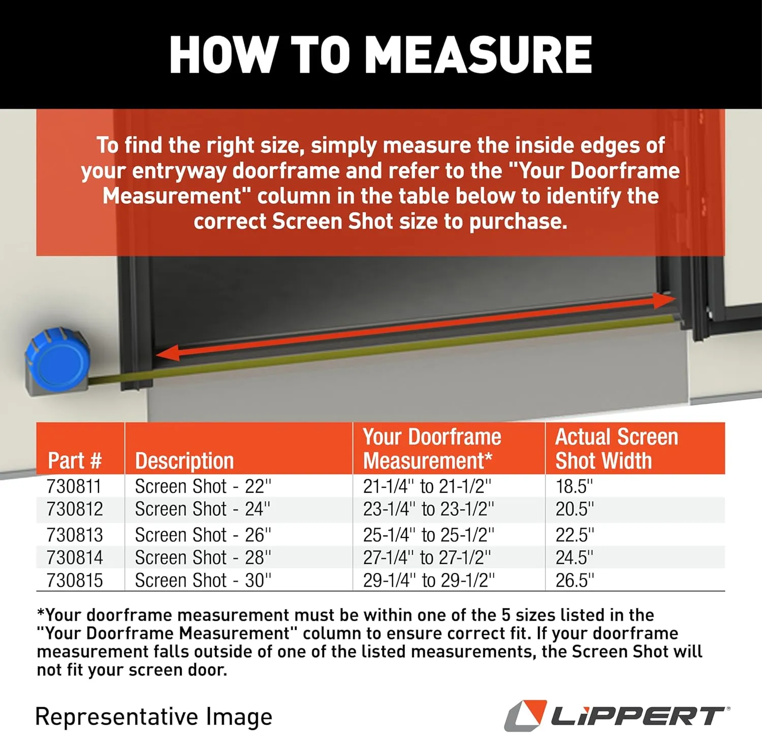 Lippert Screen Shot 22" Automatic RV Screen Door Closer for Pest Protection in 5th Wheels and Travel Trailers, Easy Installation - 730811