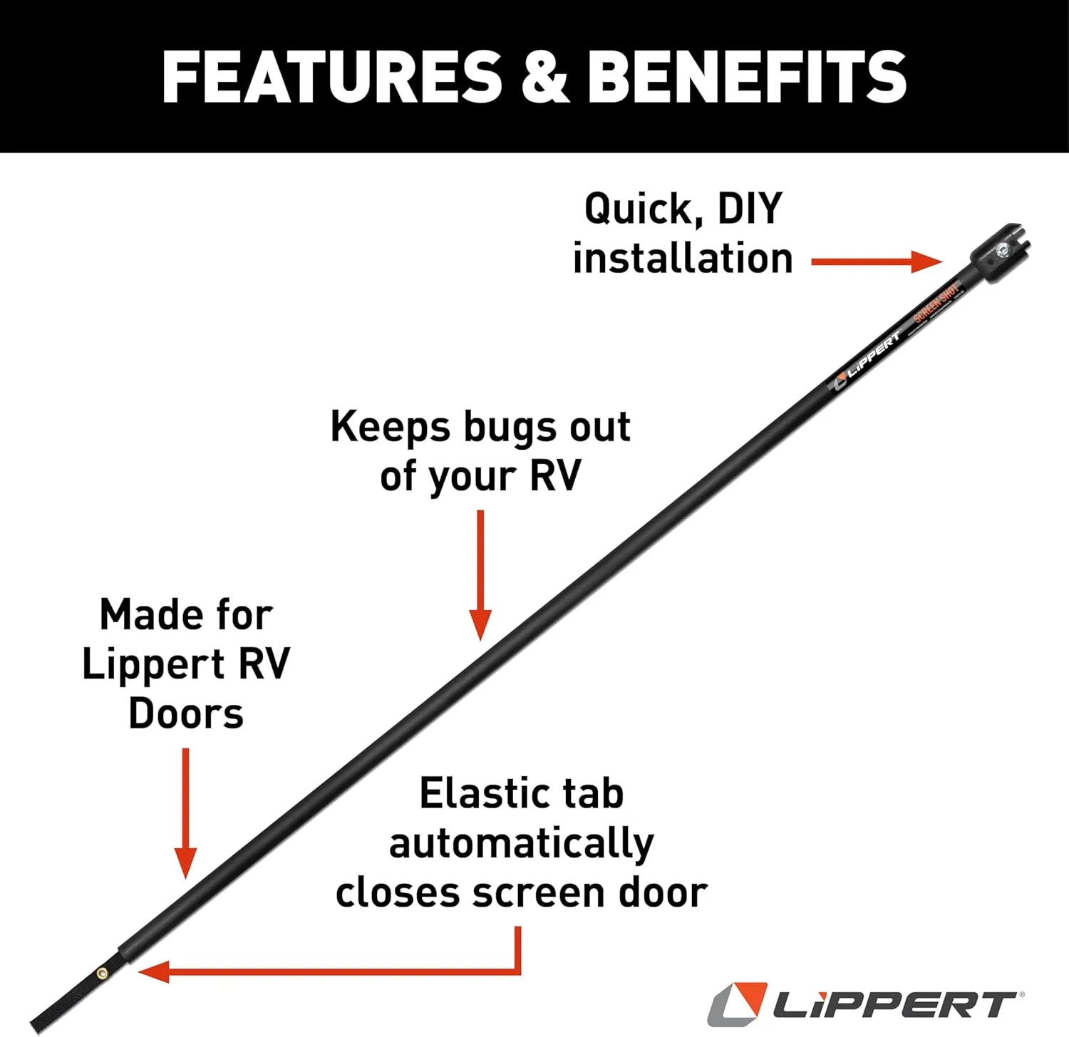 Lippert Screen Shot 22" Automatic RV Screen Door Closer for Pest Protection in 5th Wheels and Travel Trailers, Easy Installation - 730811