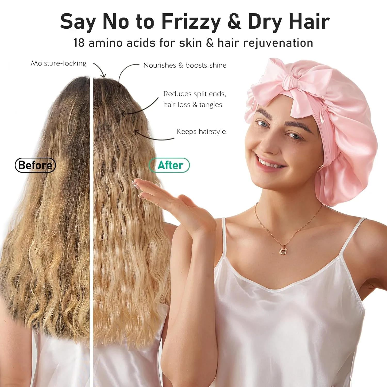 LitBear 100% Mulberry Silk Bonnet for Sleeping Women, 6A 22 Momme, Large Double-Layer Silk Hair Wrap with Tie Band, Non-Slip Turban, Includes Silk Scrunchie