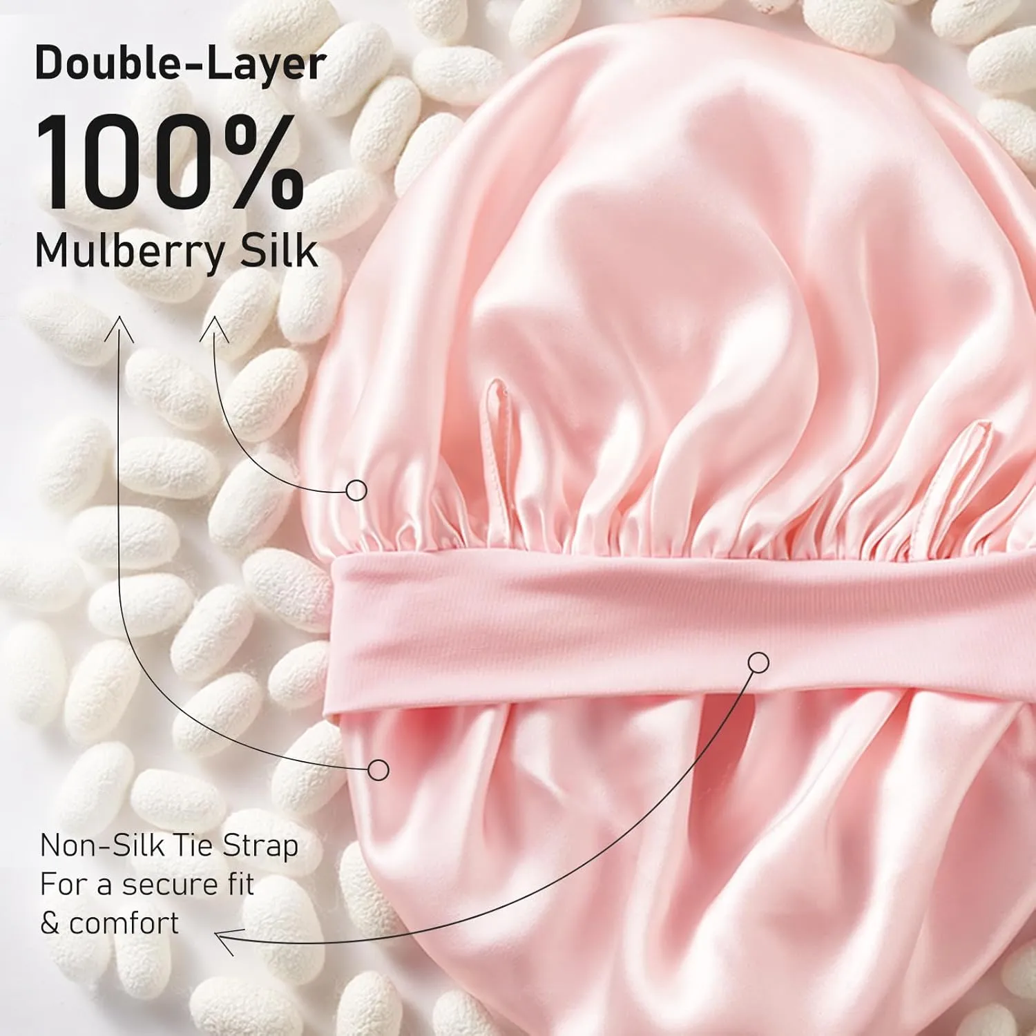 LitBear 100% Mulberry Silk Bonnet for Sleeping Women, 6A 22 Momme, Large Double-Layer Silk Hair Wrap with Tie Band, Non-Slip Turban, Includes Silk Scrunchie