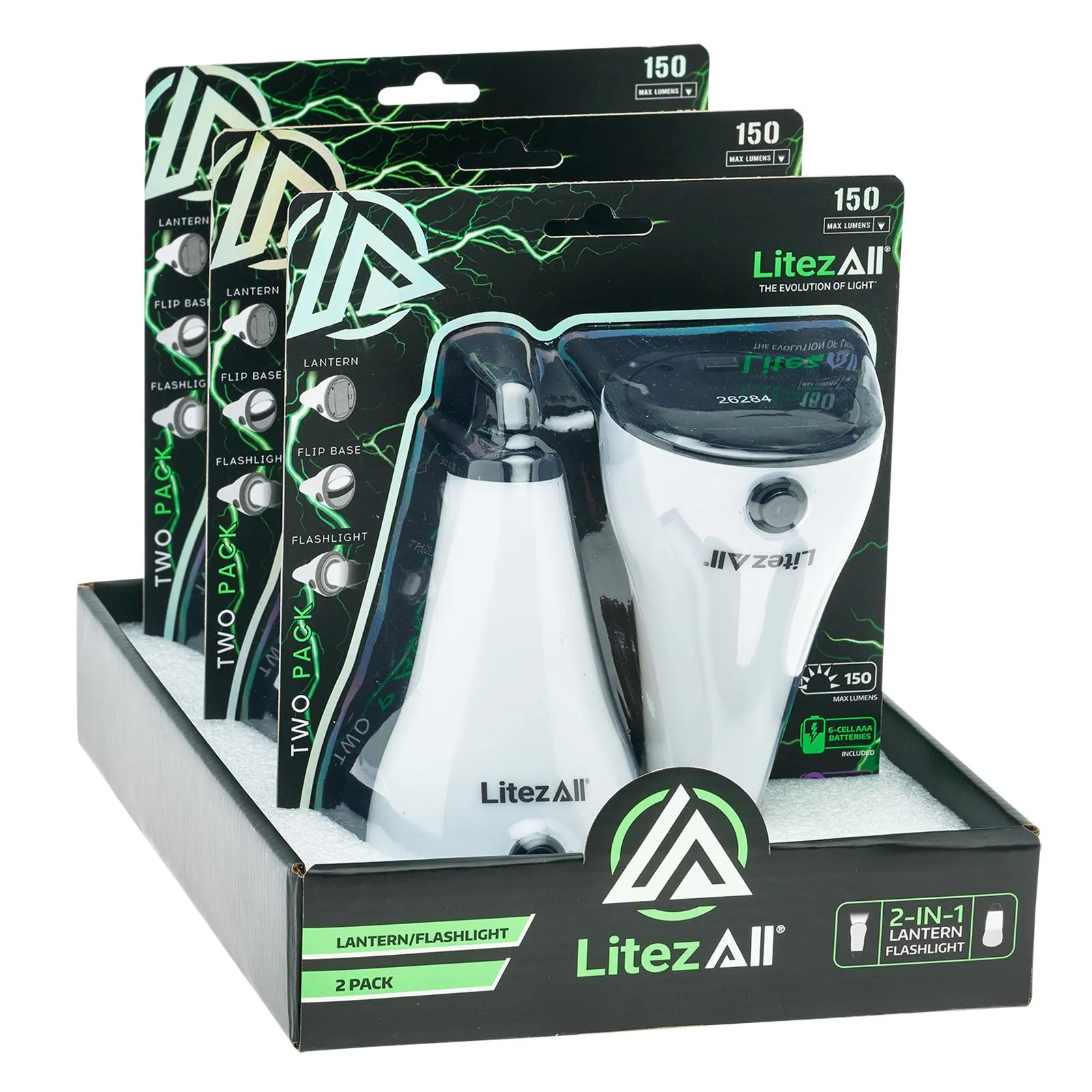 LitezAll 2-in-1 Lantern Flashlight 2 Pack