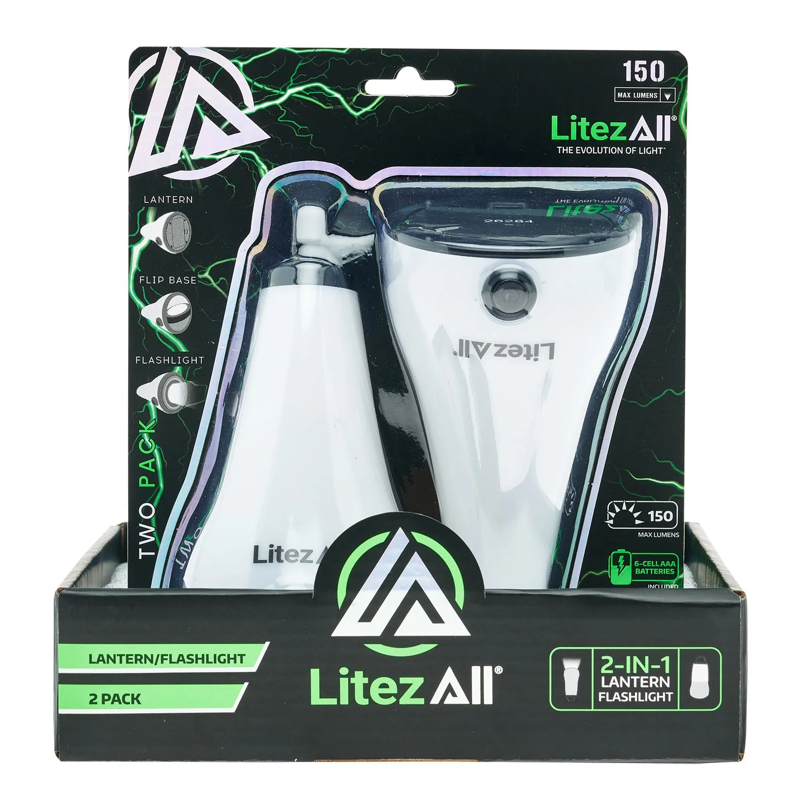LitezAll 2-in-1 Lantern Flashlight 2 Pack