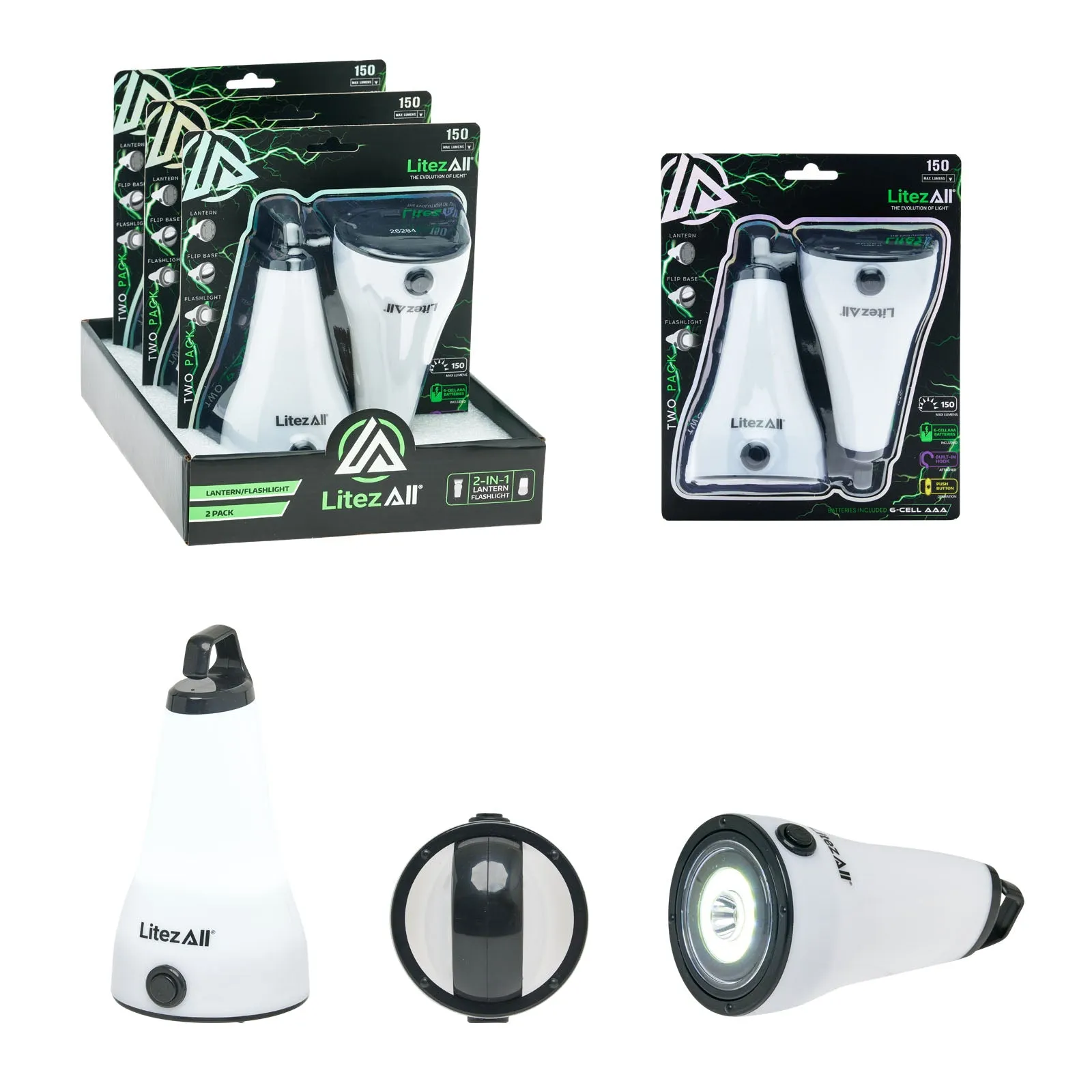 LitezAll 2-in-1 Lantern Flashlight 2 Pack