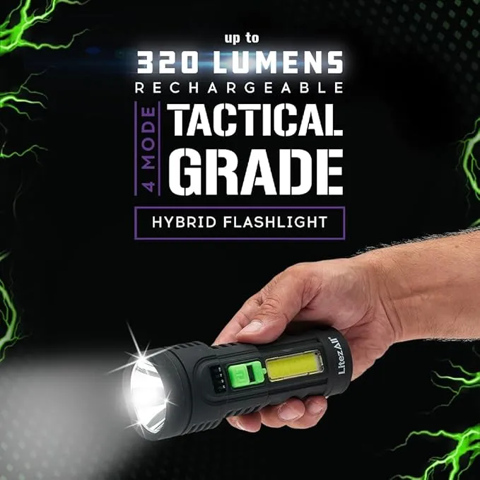 LitezAll Soft Touch Flashlight | Compact LED Flashlight and Rechargeable Flashlight 320 Lumens | Durable with Smooth Rubberized TPR Coating Pocket Flashlight Gifts for Men, Charging Cable Included