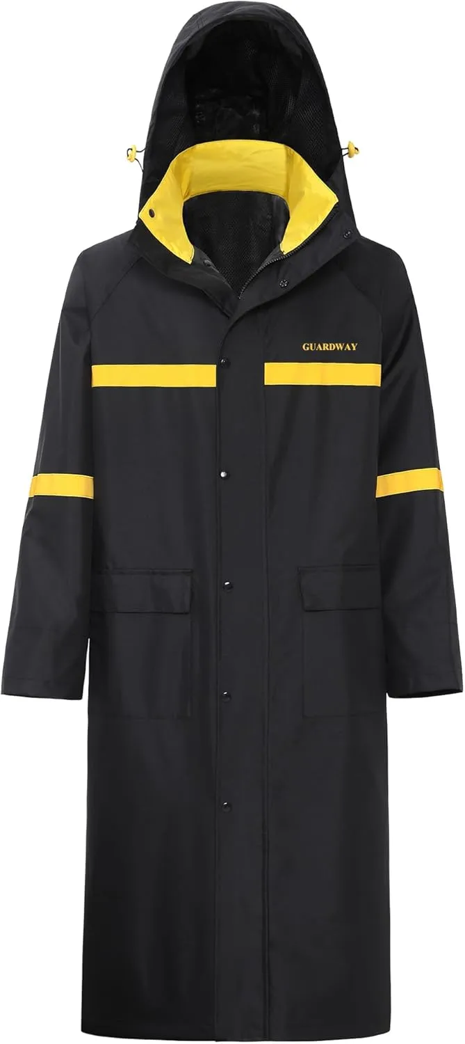 Long Raincoats Black Waterproof Hooded Rain Jacket Breathable Packable Poncho for Men Outdoor Activities and Work (US, Alpha, Small, Regular, Regular, Black)